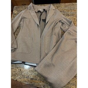 Anne Klein Brown Black Chevron Knit Pant Suit Set Blazer Trousers Professional L